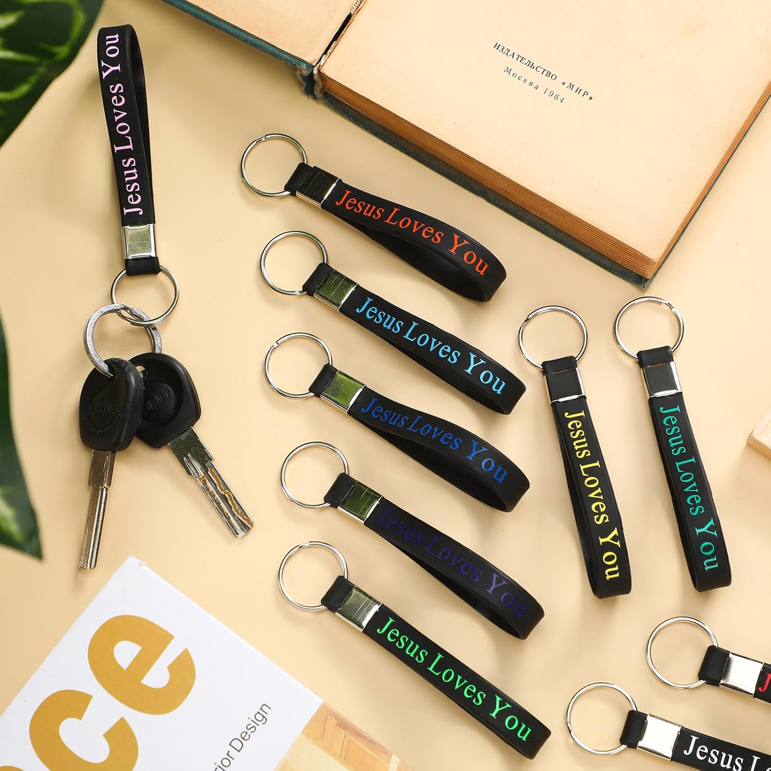 Sasylvia 100 Pcs Jesus Loves You Silicone Keychains Christian Bible Verse Keychains Bulk Inspirational Religious Siliconce Christian Keychain Gift for Church(Black, Classic) - Image 4