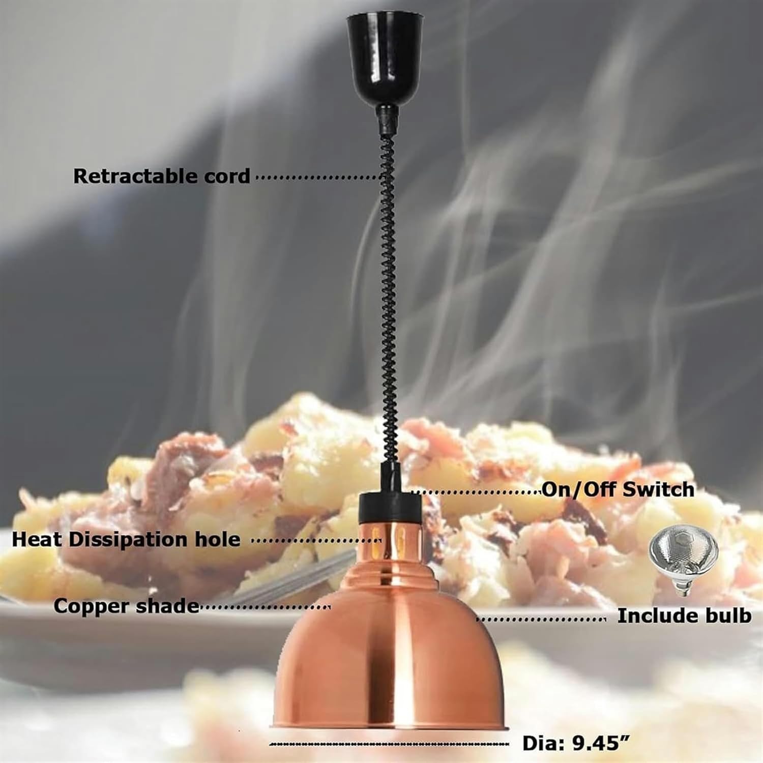 Hanging Food Heat Lamp,Food Warmer Lamp for Buffet,Commercial Food Warmer Metal Chandelier,Prevent Food from Getting Cold Restaurant Equipment,