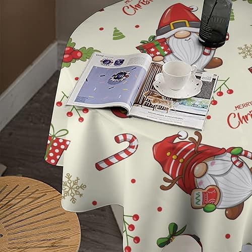 Miniatura 4 de MoBlinko Mantel redondo de gnomo de caramelo de Navidad, árbol de regalo, 60 x 60 pulgadas, impermeable, mantel de poliéster para cocina, al aire