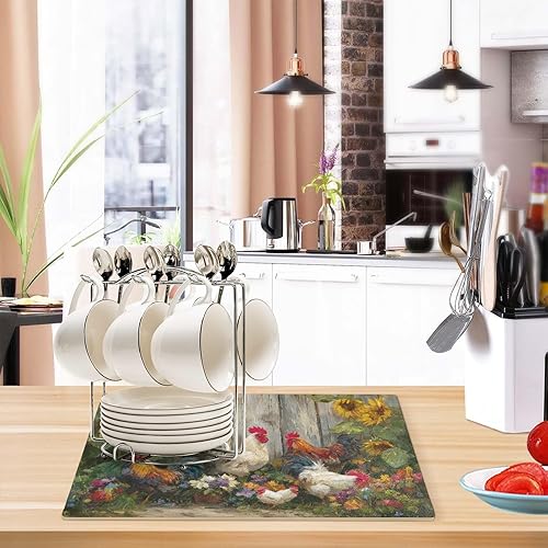 Vista 110 de Tapete de café para cafetera, máquina para cafetera, mesa, tapete absorbente de cuero para secar platos para encimeras de cocina, 18 x 12 pulgadas