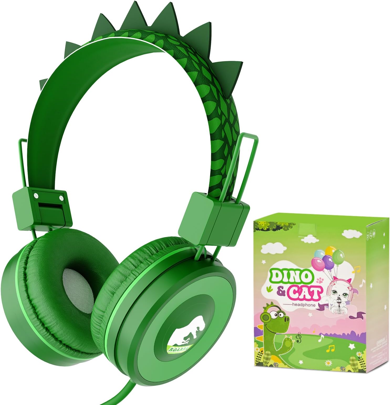 QearFun Dinosaur Headphones for Boys Kids for School,Kids Wired Headphones with Microphone & 3.5mm Jack,Teens Toddlers Noise Cancelling Headphone with Adjustable Headband for Tablet/Smartphones-Green