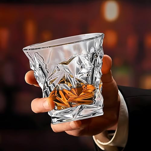 Miniatura 4 de Juego de 4 vasos de whisky, vasos de cóctel de 10 onzas de cristal a la antigua, vasos de cóctel para bourbon, whisky, vasos de ron para hombres y