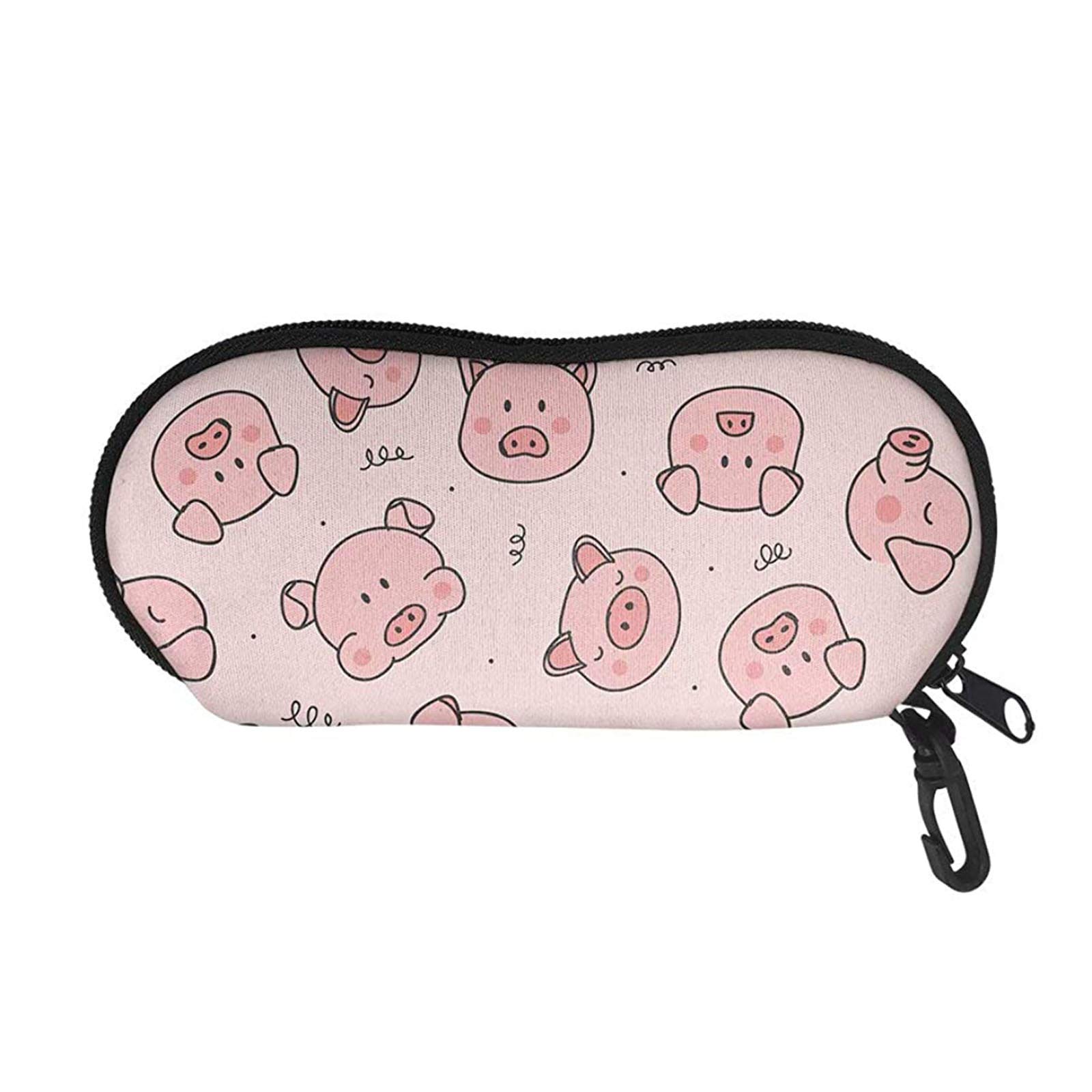 SEANATIVE Cute Pink Pig Glasses Case with Zipper Lightweight Eyeglasses Box Protector Women Girls Hard Shell Holder Bag Belt Loop and Clip