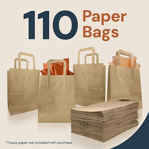 Miniatura 2 de Reli. Bolsas de papel pequeñas con asas de 5.25 x 3.25 x 8 pulgadas | Paquete de 110 | Bolsas de papel kraft marrón con asas planas a granel | Ideal