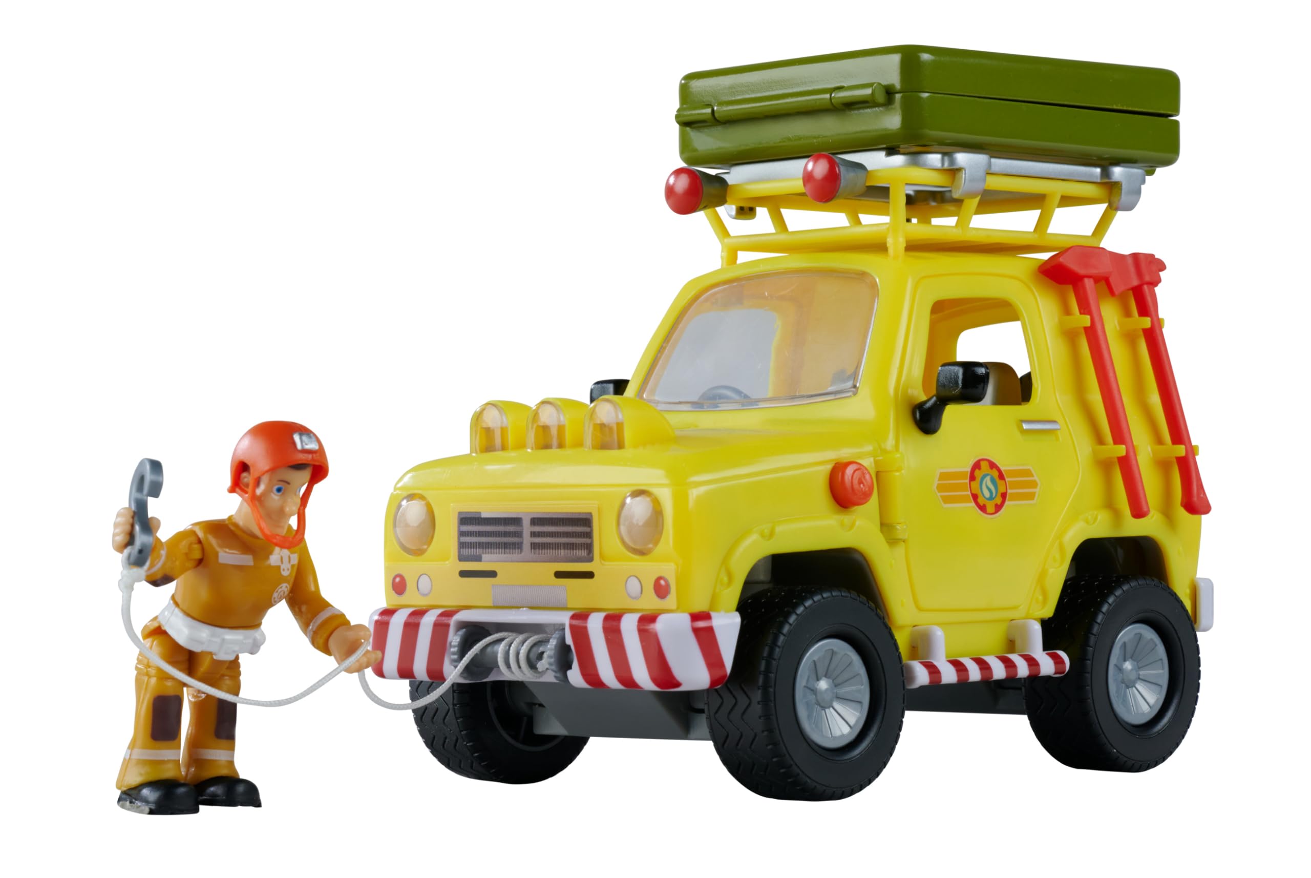 Simba Fireman Sam Off-Road Vehicle with Roof Tent, Roof Tent to Fold, Sam Figure, Light, Winch, Accessories, 16 cm, from 3 Years