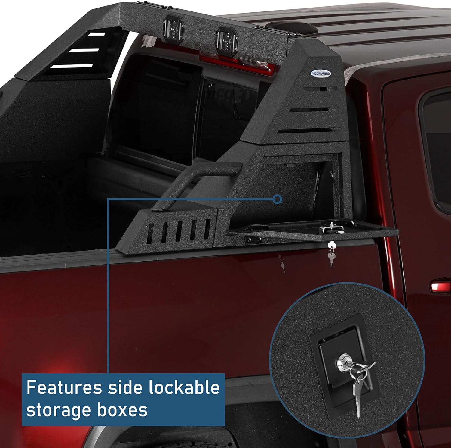 Hooke Road Mid-Size Truck Sport Roll Bar Adjustable Chase Rack Universal for Toyota Tacoma, Chevrolet Colorado, Ford Ranger, GMC Canyon