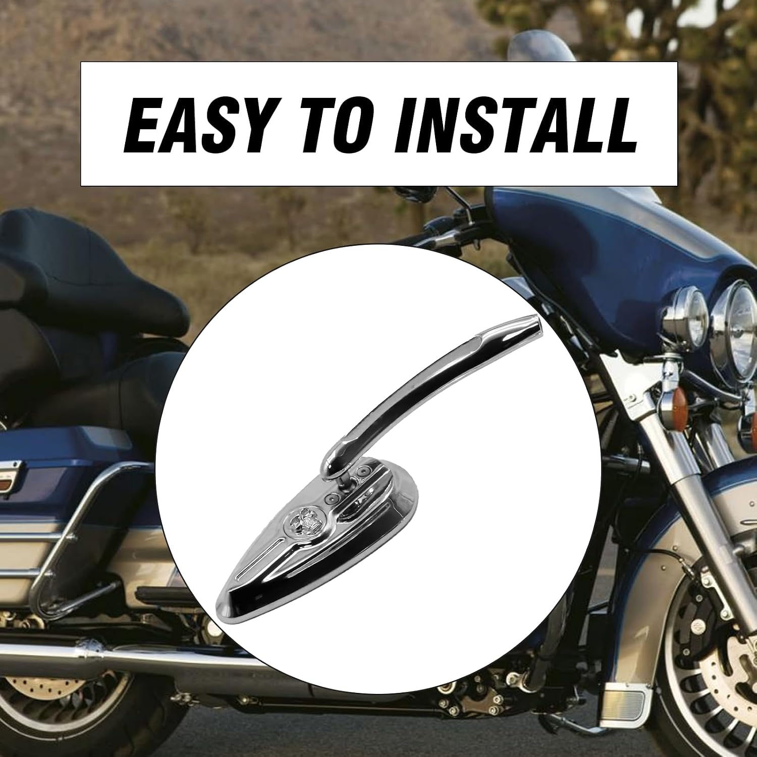 2Pcs 8mm/ 10mm Chrome Skull Teardrop Aluminum Rearview Side Mirrors Replacement for Harley Dyna Electra Glide Motorcycle (Left and Right)
