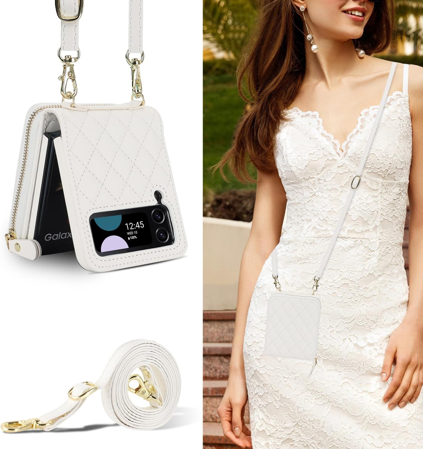 for Samsung Galaxy Z Flip 4 Zipper Wallet Case with Accordion Card Holder, 8 Card Slots Large Capacity and Anti-Theft Security.(White)