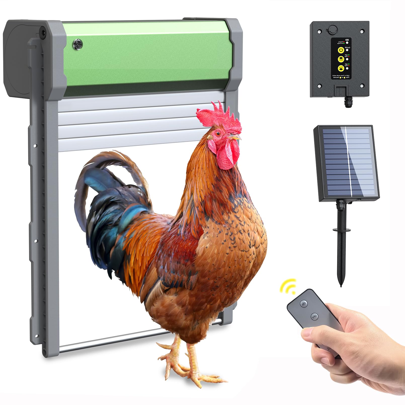 Puerta automática para gallinero con energía Solar para gallinero Diseño Anti-pellizco Carga automática de Puerta para Pollo con Panel Solar Accesorios para gallinero Grande
