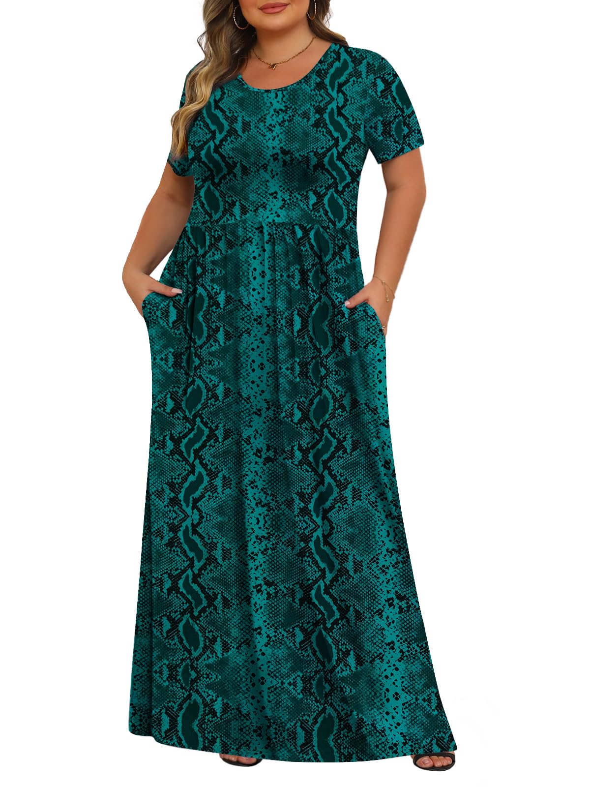 Tencede Womens Plus Size Maxi Dresses Summer 2026 Casual Short Sleeve with Pockets Long Dress