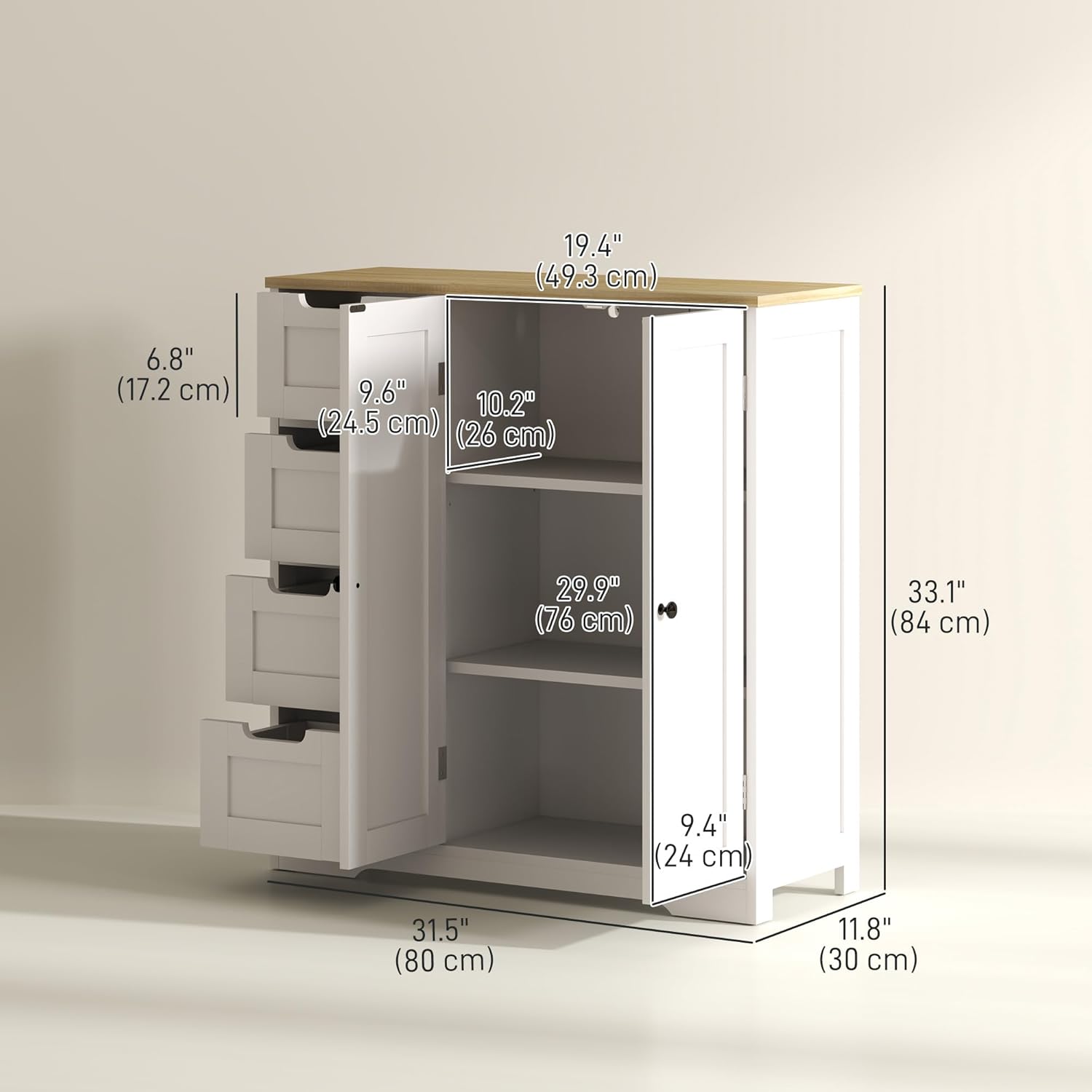 Dimensions of the HOMCOM Bathroom Cabinet