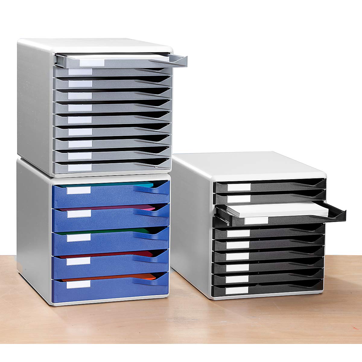 Leitz Post-Set mit 5 Schubladen, Schubladenset zur Aufbewahrung von Dokumenten und Büromaterialien, Schwarz, 52800095