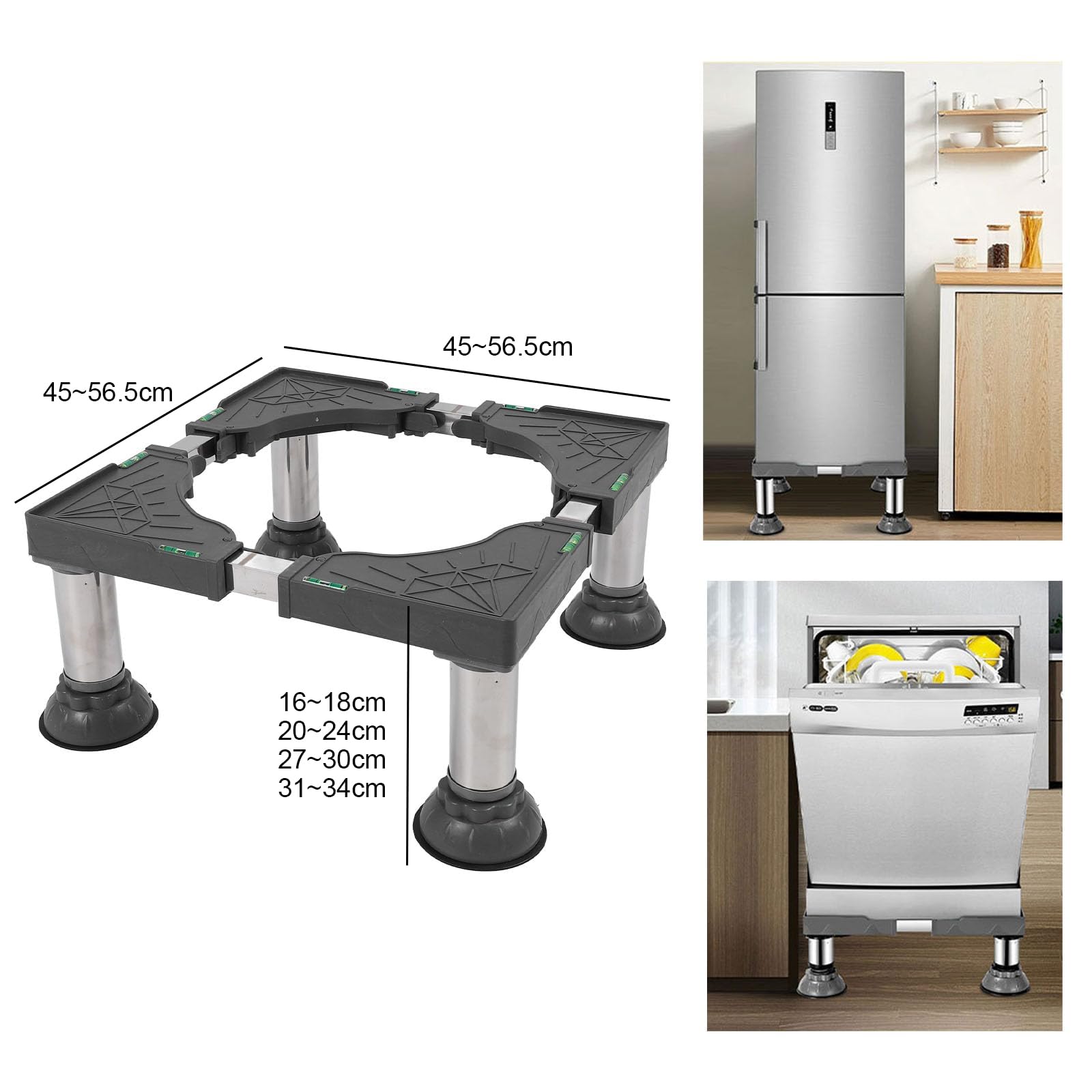 Piedini Antivibrazione Lavatrice Kit Sovrapposizione Lavatrice Asciugatrice Scaffale Lavatrice Rialzo Lavatrice da Terra Supporto Lavatrice Asciugatrice Grey H 31~34cm