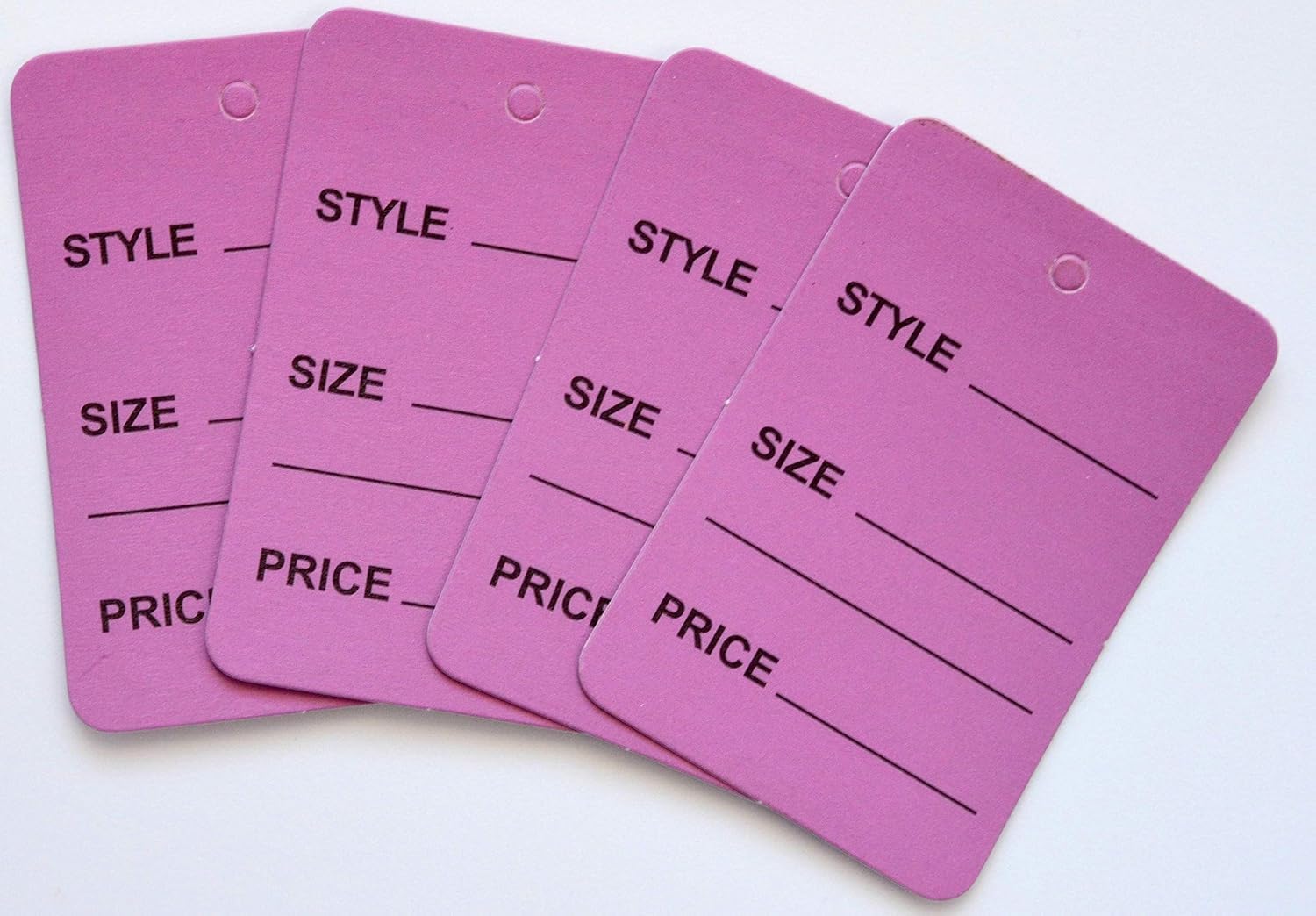 1000 Count Manila Tags, 1.85" x 1.25" Pre-Printed Unstrung (Purple) | Writable unstrung paper tags for pricing, inventory, clothing, retail merchandise, and general product identification.