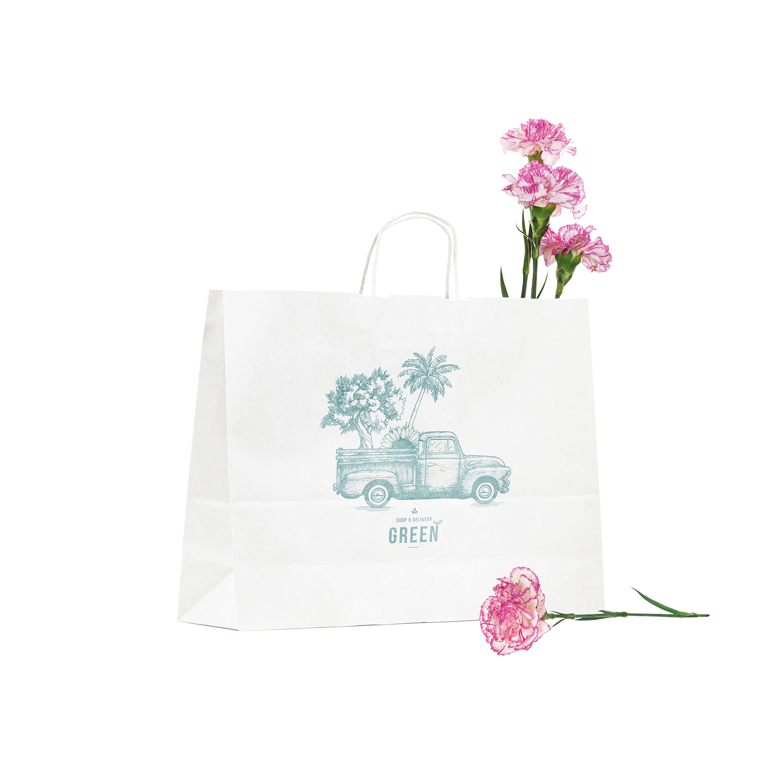 50 weiße Papiertüten zum Selbstgestalten mit Ihrem farbenfrohen Bild | Pflegen Sie die Präsentation Ihrer Geschenke | recycelbar und mit Griffen | Luxemburg 41x32x12cm