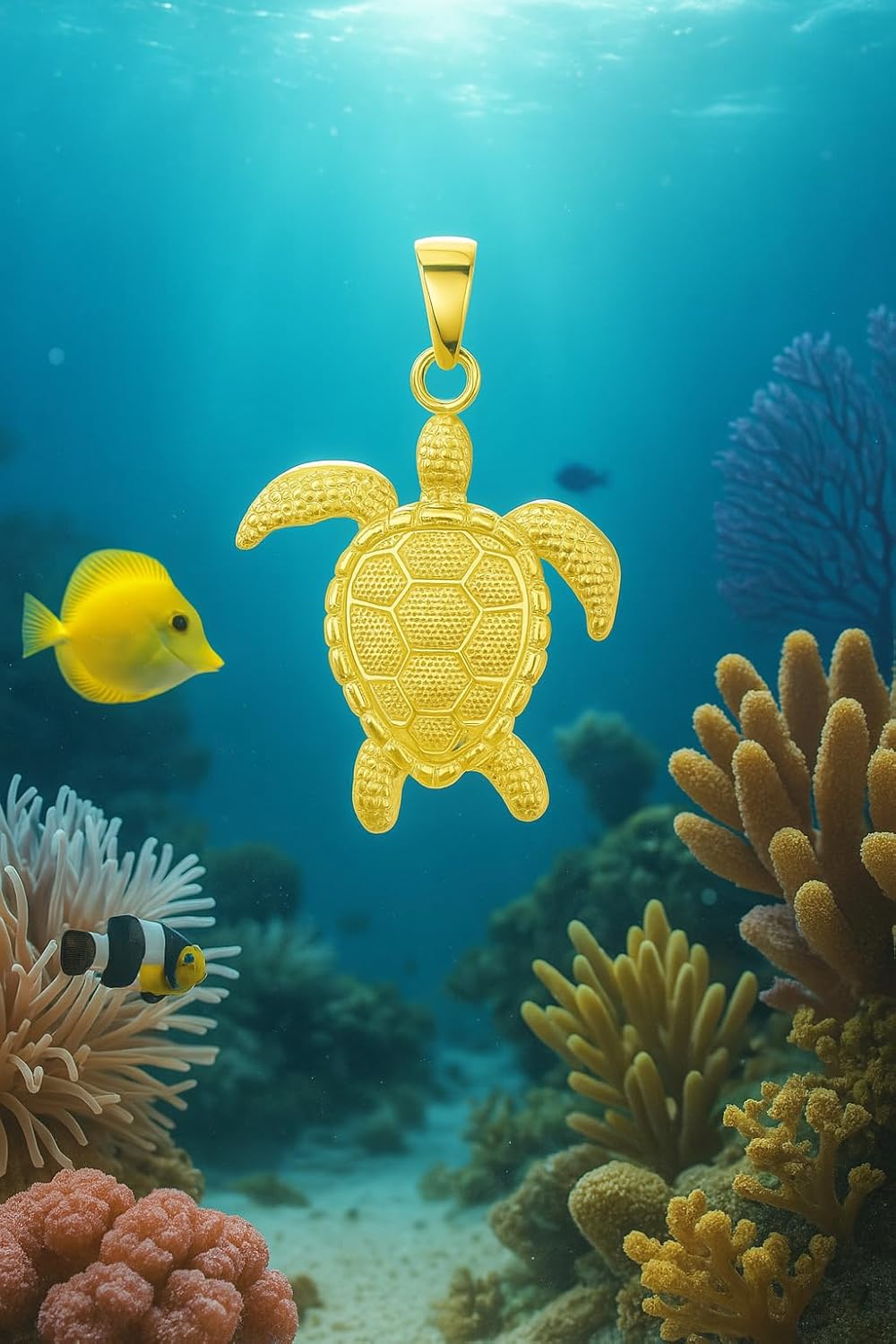 Takar Gold Plated Sterling Silver Turtle Pendant Necklace, Hypoallergenic & Tarnish Resistant Jewelry, Rolo Chain Included - Image 3