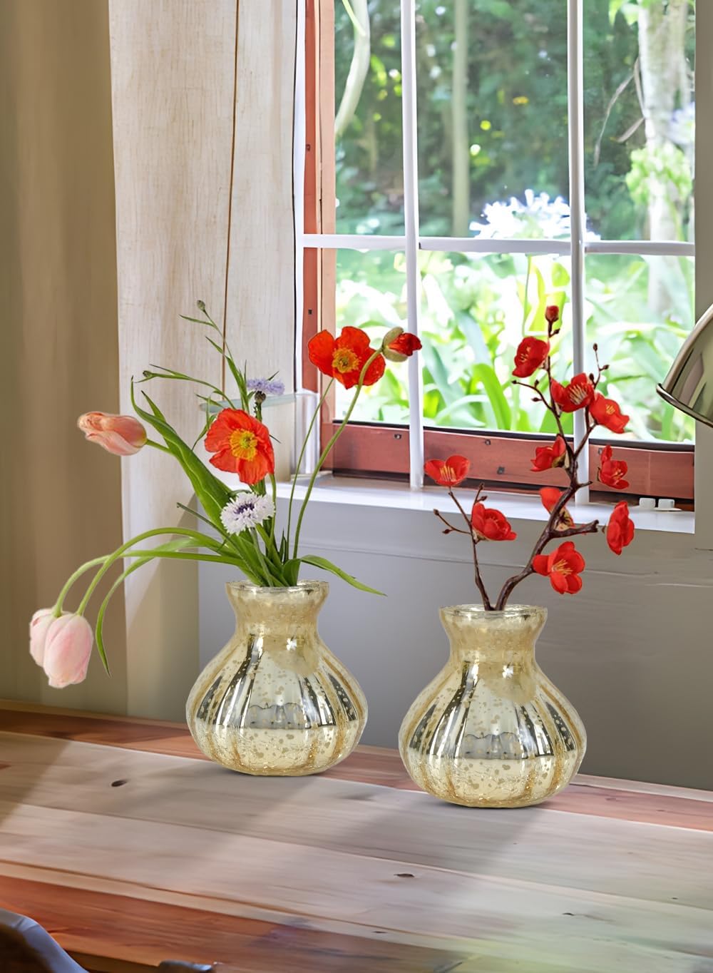 Serene Spaces Living Gold Crackle Bud Vase, Vintage Style Vase for Floral Arrangements at Weddings, Parties, Events, Home, 3.5" Tall & 3.5" Diameter, Small, Set of 4