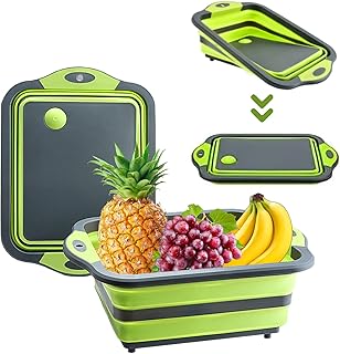 COMUSTER Collapsible Cutting Board - Portable Washing Veggies Fruits Food Grade Camping Sink (4.25 Gal) Space Saving 3 in ...