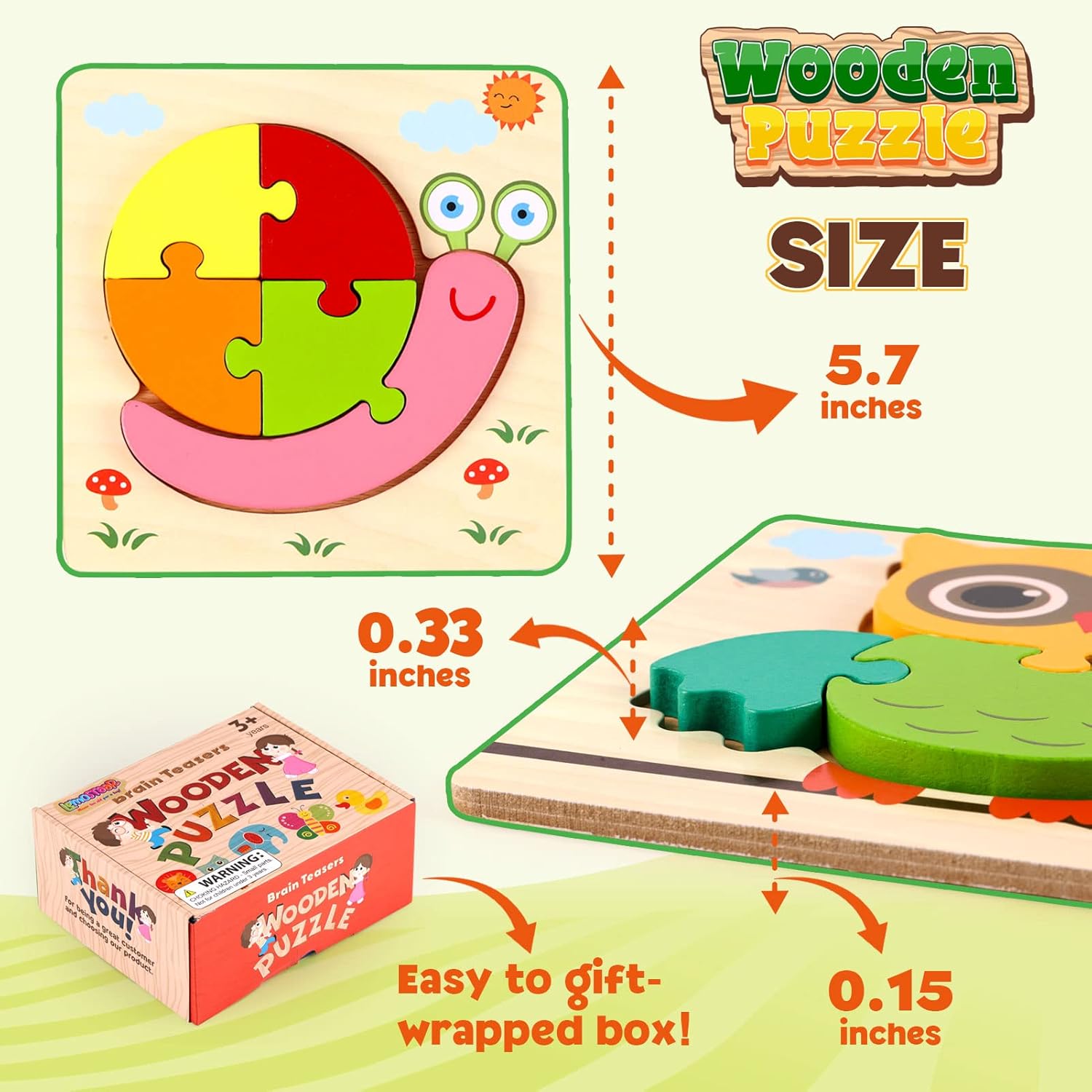 Wooden Jigsaw Puzzles - Educational Wooden Puzzles in Animal Design Shapes with Vibrant Colors, Set of 5 Brain Teaser Puzzles for Boys and Girls with Drawstring Storage Bag : Toys & Games