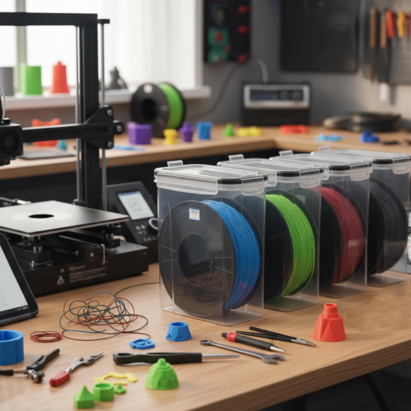 Scatola di conservazione con filamento per stampante 3D, 4 pezzi, per filamenti di stampa 3D, per sigillare e proteggere, 4,0 l, portatile con etichette, acqua e antipolvere per PLA PETG ABS...