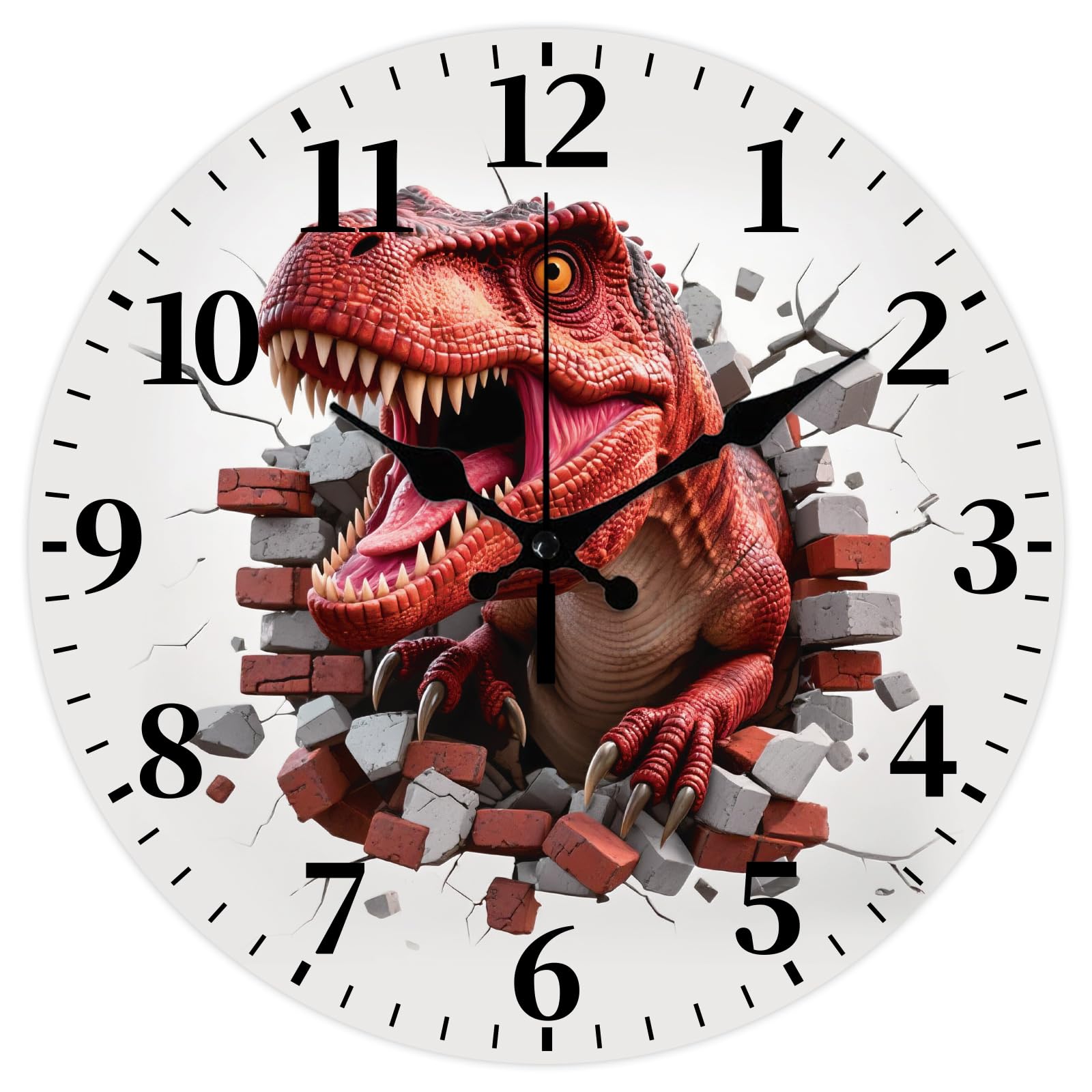 CHGCRAFT Tyrannosaurus Rex Wall Clock 12 Inch Stone Wall Clock Round Decorative Clocks for Bedroom Living Room Kitchen Office