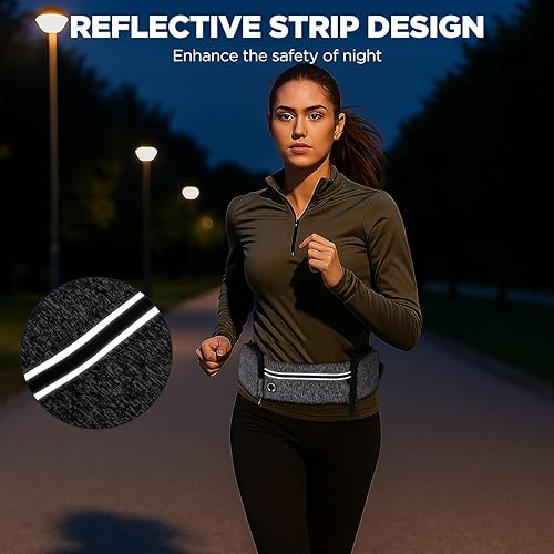 Miniatura 5 de Cinturón de hidratación para correr con soporte para botella de agua, cinturón ajustable para correr con tira reflectante, ligera, con soporte para