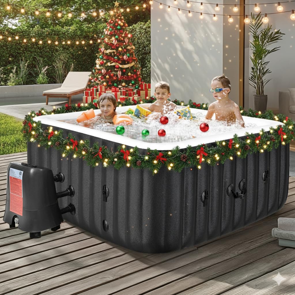 NAIZEA Inflatable Hot Tub - Outdoor Hot Tubs 4 to 6 Person, Portable Blow Up Spa Square Portable Hot Tub, 130 Soothing Bubble Air Jets, Cover, 2 Filter, 240 Gallon,73"x73"x25"