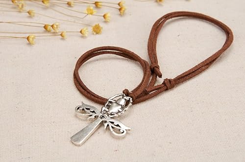 Miniatura 6 de Karsee - Collar con colgante de cruz egipcia Ankh con ojo de Horus y escarabajo cordón de cuero ajustable Bronce(Ancient Bronze), Bronce rojo