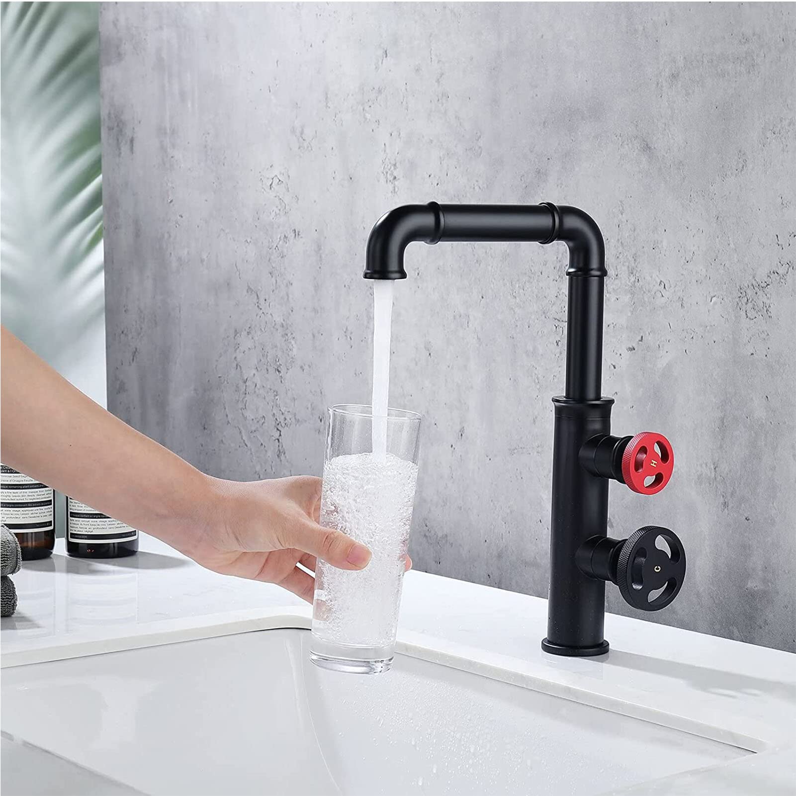 Rubinetto da Cucina Industriale Nero, Rubinetto per lavello da Cucina Doppia Maniglia, Rubinetto da Cucina monoforo Montaggio su Ponte, Miscelatore da Cucina ad Arco Alto, Rubinetto da Fatto