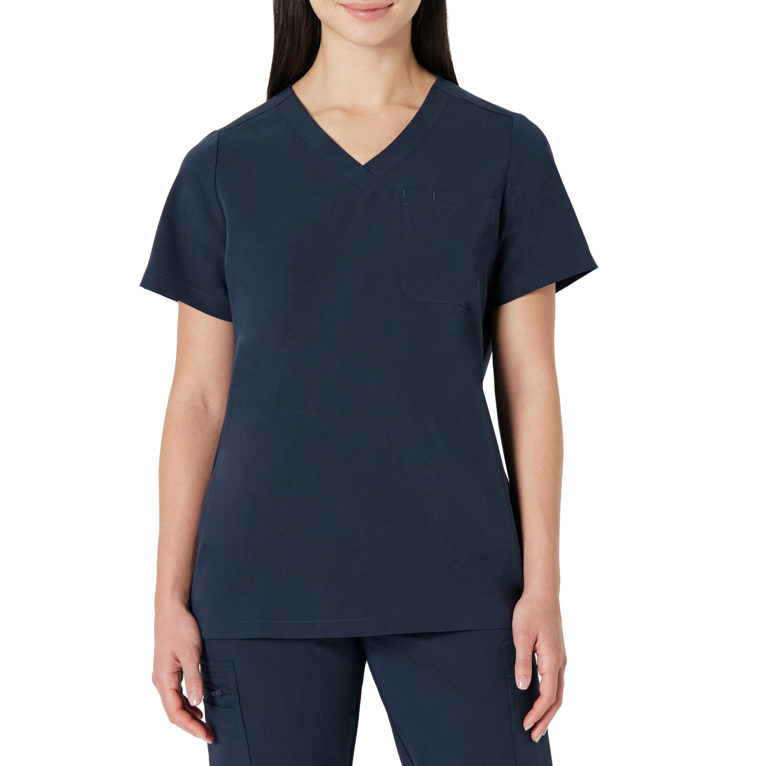 Amazon Basics Women's Scrubs V-Neck Top with Pockets, Navy, XXS