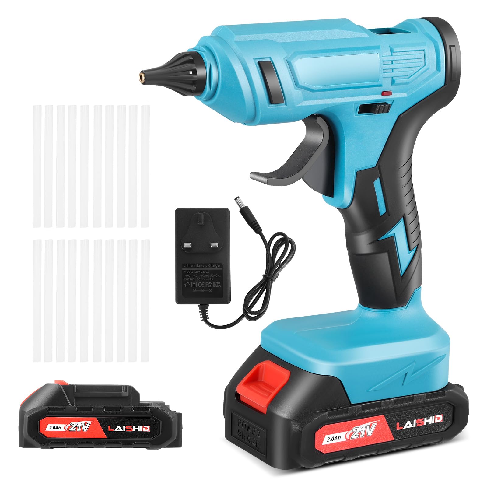 21V Cordless Hot Glue Gun Kit, 2X 2.0Ah Battery & 20 Sticks