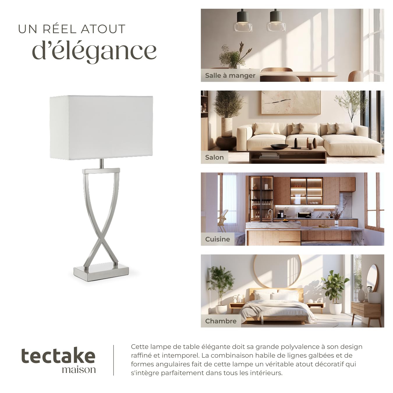 tectake® Lampe de table Moderne Lampe à poser salon Design avec abat jour pour table de chevet, salon, chambre, bureau, dressing, entrée, table d appoint, Decoration maison