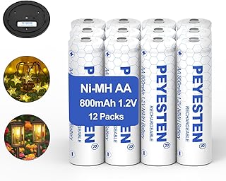 Ni-Mh 800mAh 1.2V AA Rechargeable Batteries Ni-Mh, Double A Batteries for Solar Lights, Garden Lights, Pack of 12, Pre-Charged