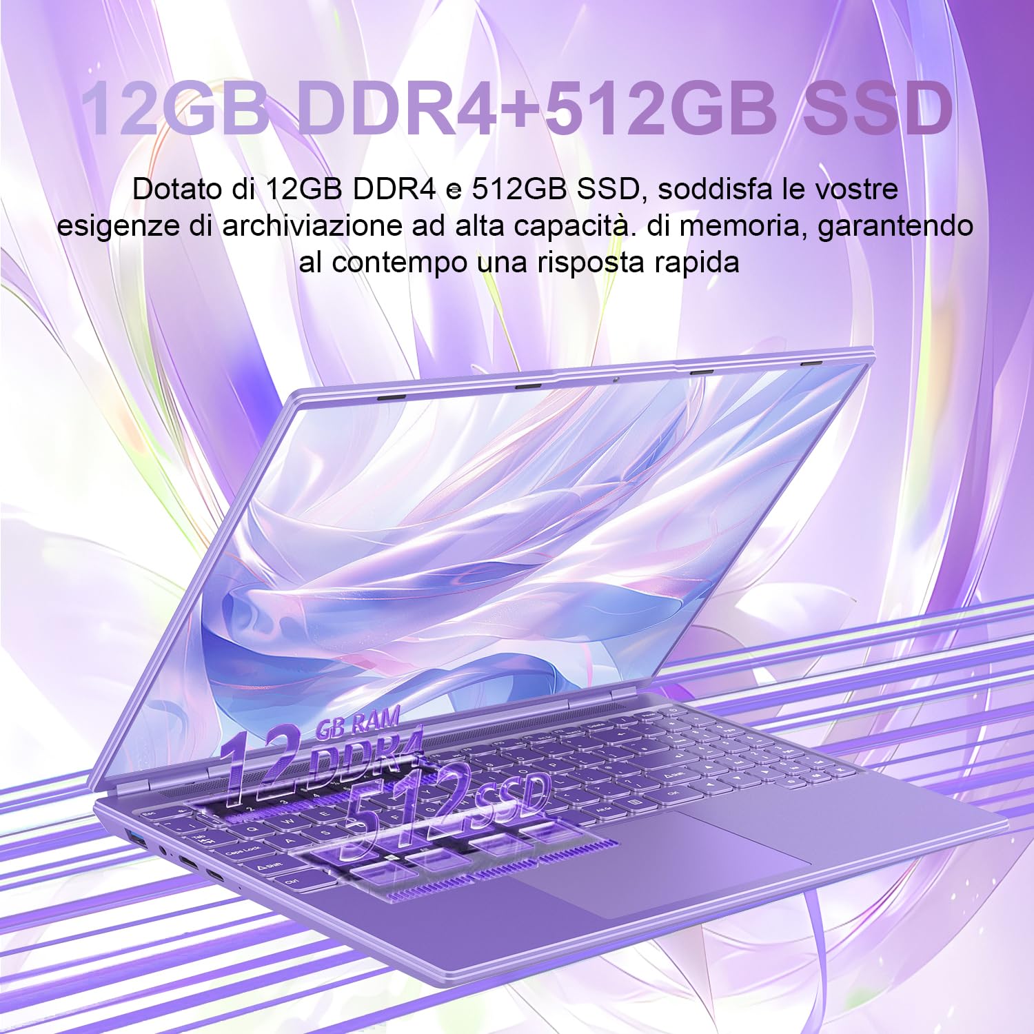PC Portatile Computer Portatile Laptop Win11 12GB 512GB 1TB SSD Espansione, Notebook 16 Pollici Celeron N5095 (fino a 2.9Ghz) 丨Ventola di Raffreddamento丨5G WIFI丨1920 * 1200 2K Schermo Doppio- Viola