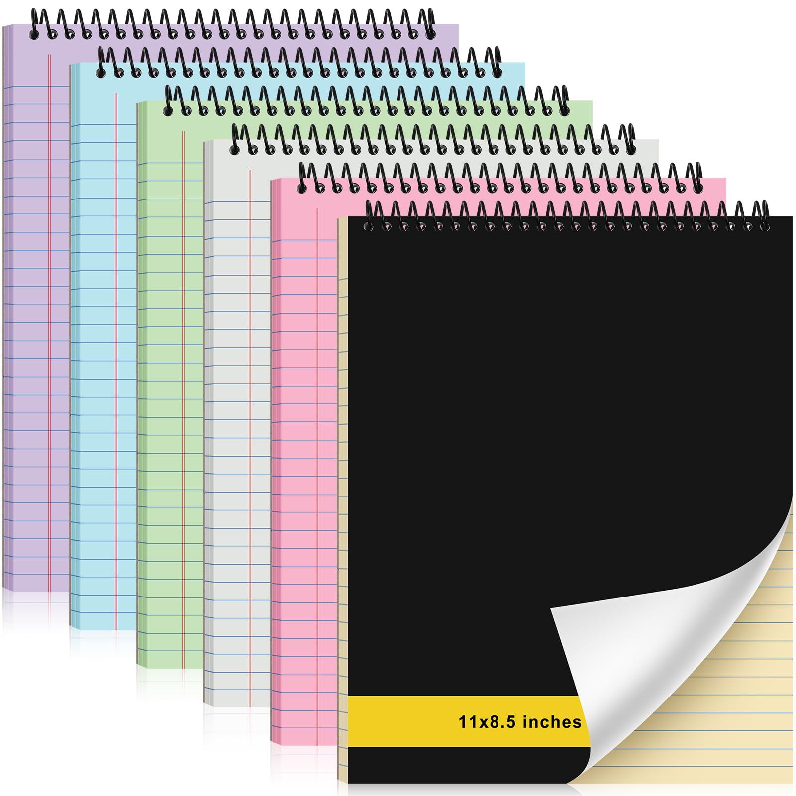 Resurhang Lot de 6 cahiers à spirales à spirales double face avec couverture rigide durable pour l'école et le travail, 70 feuilles (6 couleurs)