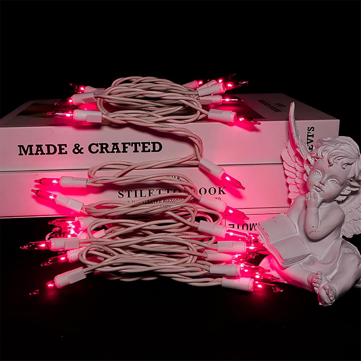 MULTI-SPARKING Pink Christmas String Lights - 35 Count Incandescent Mini Pink Christmas Lights for Small Tree, Crafts, Indoor and Outdoor Valentines Day Decorations, 8.5 Feet White Wire Set