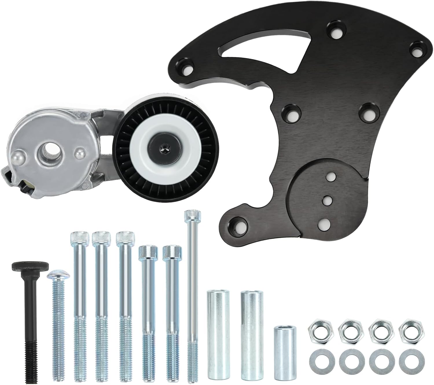 LS Swap R4 AC Compressor High Mount Bracket Kit with Belt Tensioner Compatible with Chevrolet GMC SUV Truck Vortec Engines LS1 LS2 LS3 LS6