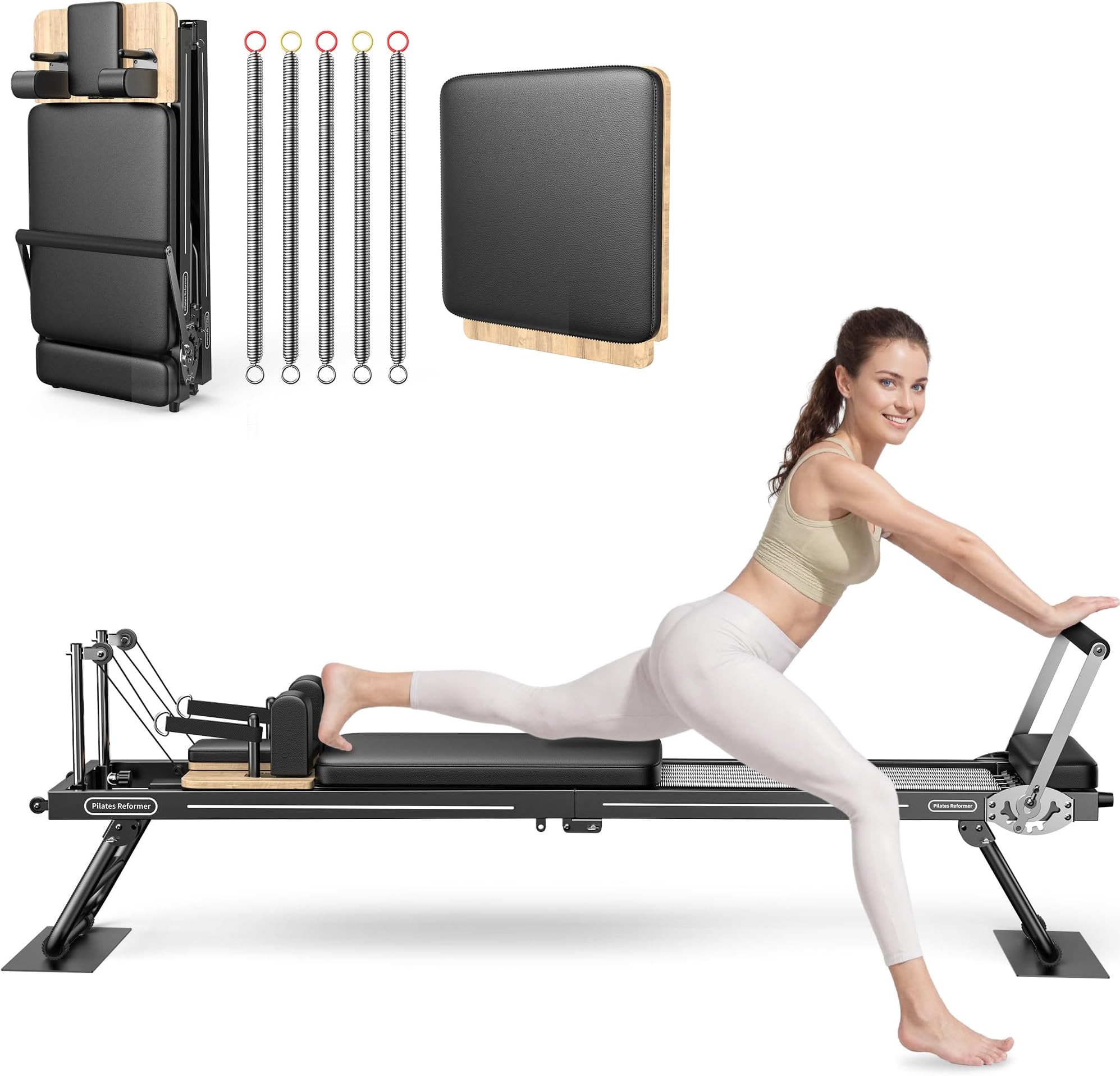 Pilates Reformer, 89'' Foldable Pilates Machine & Equipment for Home Use and Gym Workout, with Springs and Jumpboard, Pilates Equipment for Advanced and Beginners Users, Up to 300 lbs