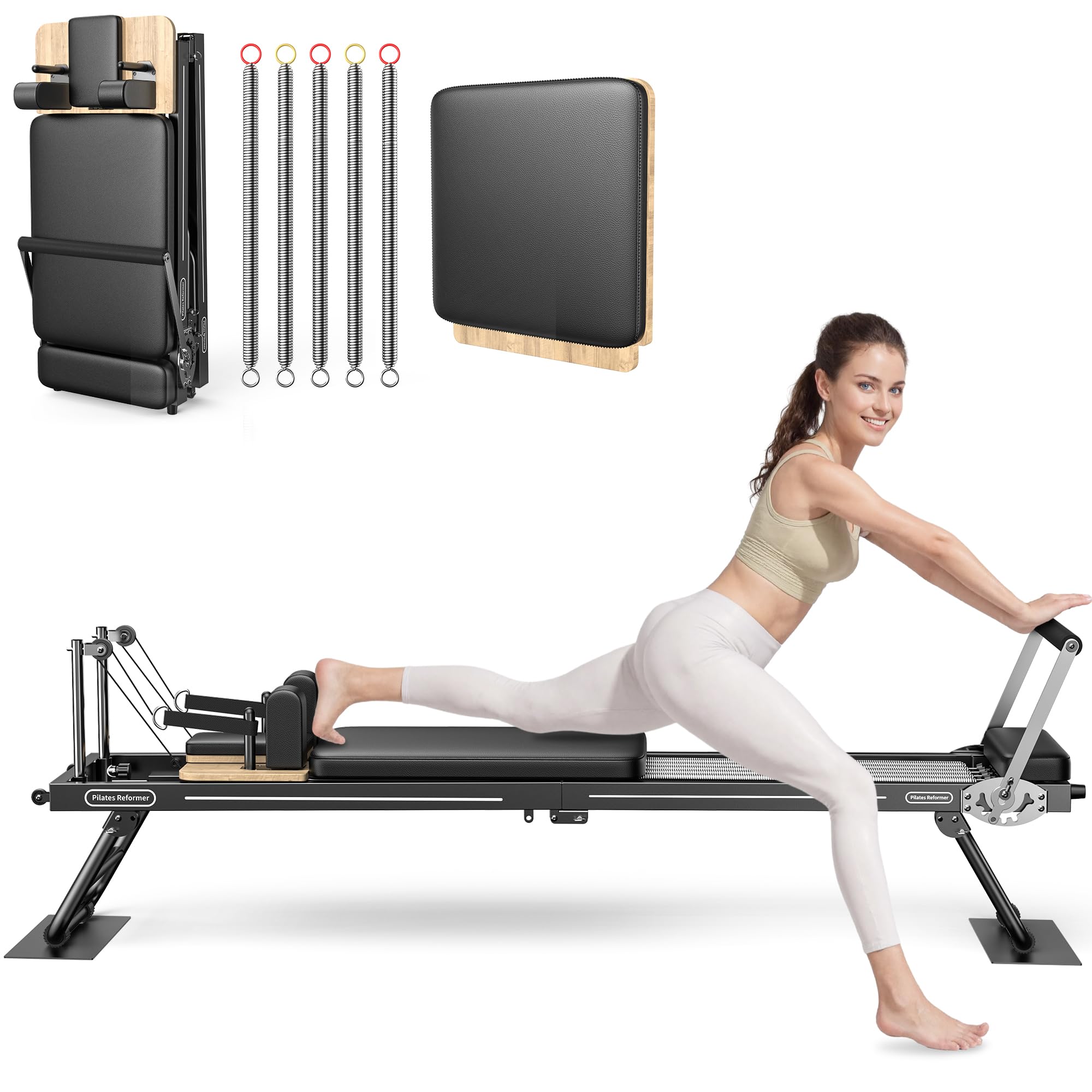 Pilates Reformer, 89'' Foldable Pilates Machine & Equipment for Home Use and Gym Workout, with Springs and Jumpboard, Pilates Equipment for Advanced and Beginners Users, Up to 300 lbs
