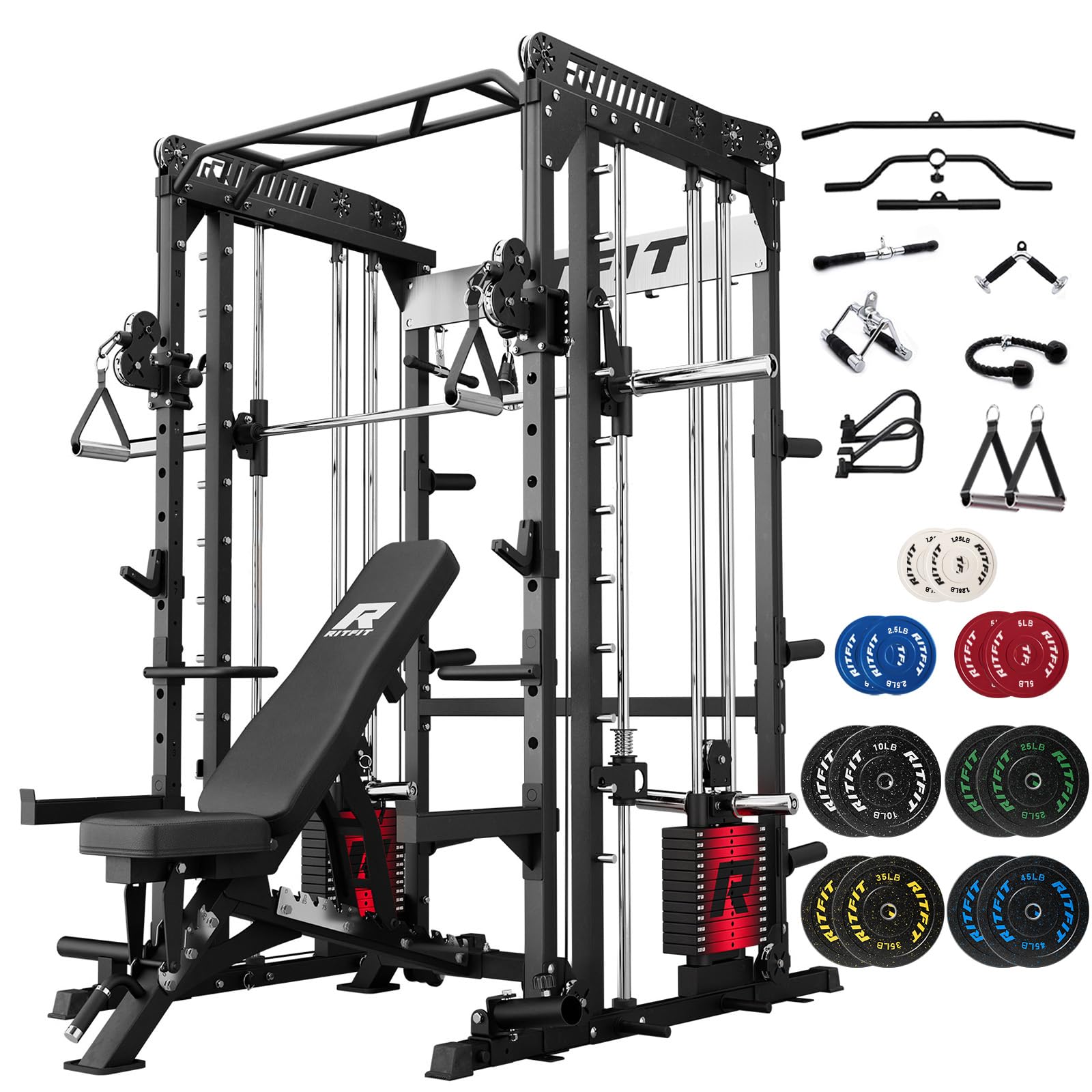 RitFit M1 Pro Smith Machine Cable Crossover Power Cage Home Gym