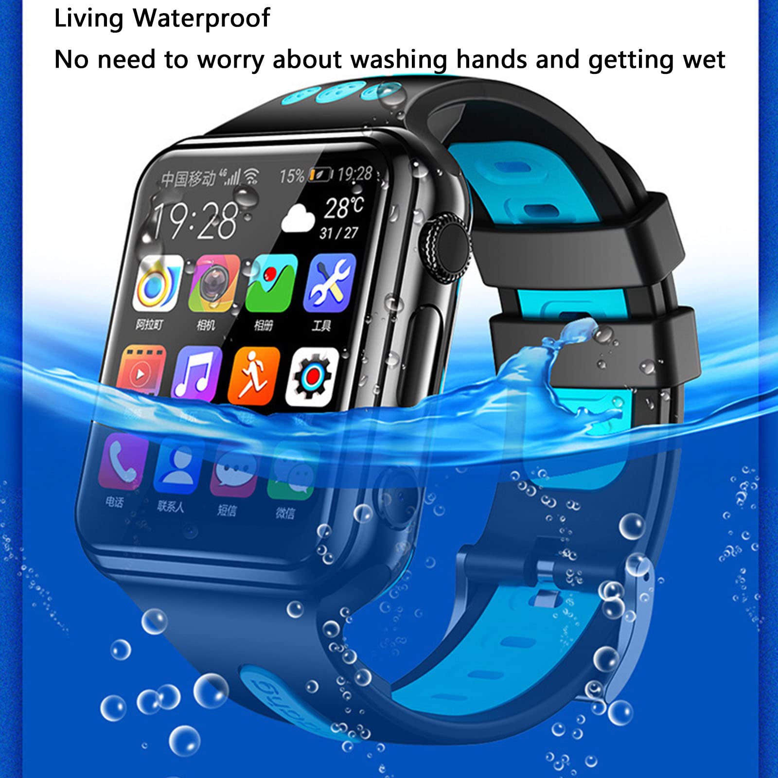 JUSHZ Inteligentny zegarek dla mężczyzn, inteligentne zegarki dla kobiet, smartwatch dla dzieci, z funkcją połączenia, dla dzieci, 4G, połączenie wideo, WiFi, internet, GPS, Czarny, 47.5x40x15mm, pasek