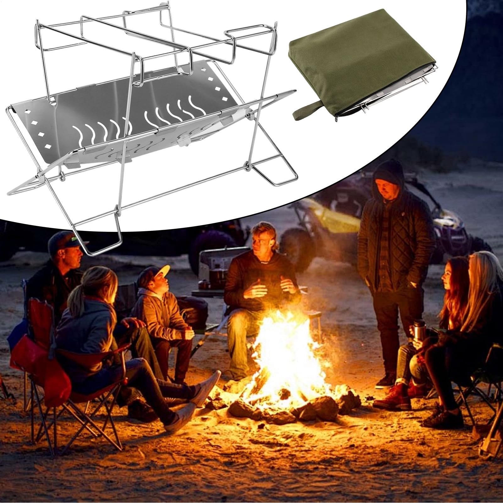 Podstawka Do Ogniska Stalowy Składany Na Ognisko Turystyczne | Przenośny Organizer Ogniskowy, Akcesoria Grillowe Do Ogrodu I Barbecue