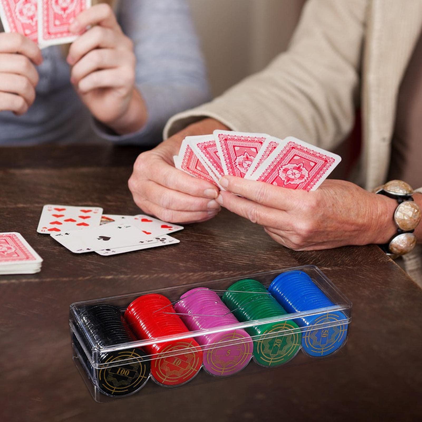 Bandeja de virutas - Tarjetero acrílico de 5 Rejillas,Caja de fichas de póker de acrílico de 100 Piezas, Portador de fichas de Casino con bandejas de fichas para el hogar del Casino