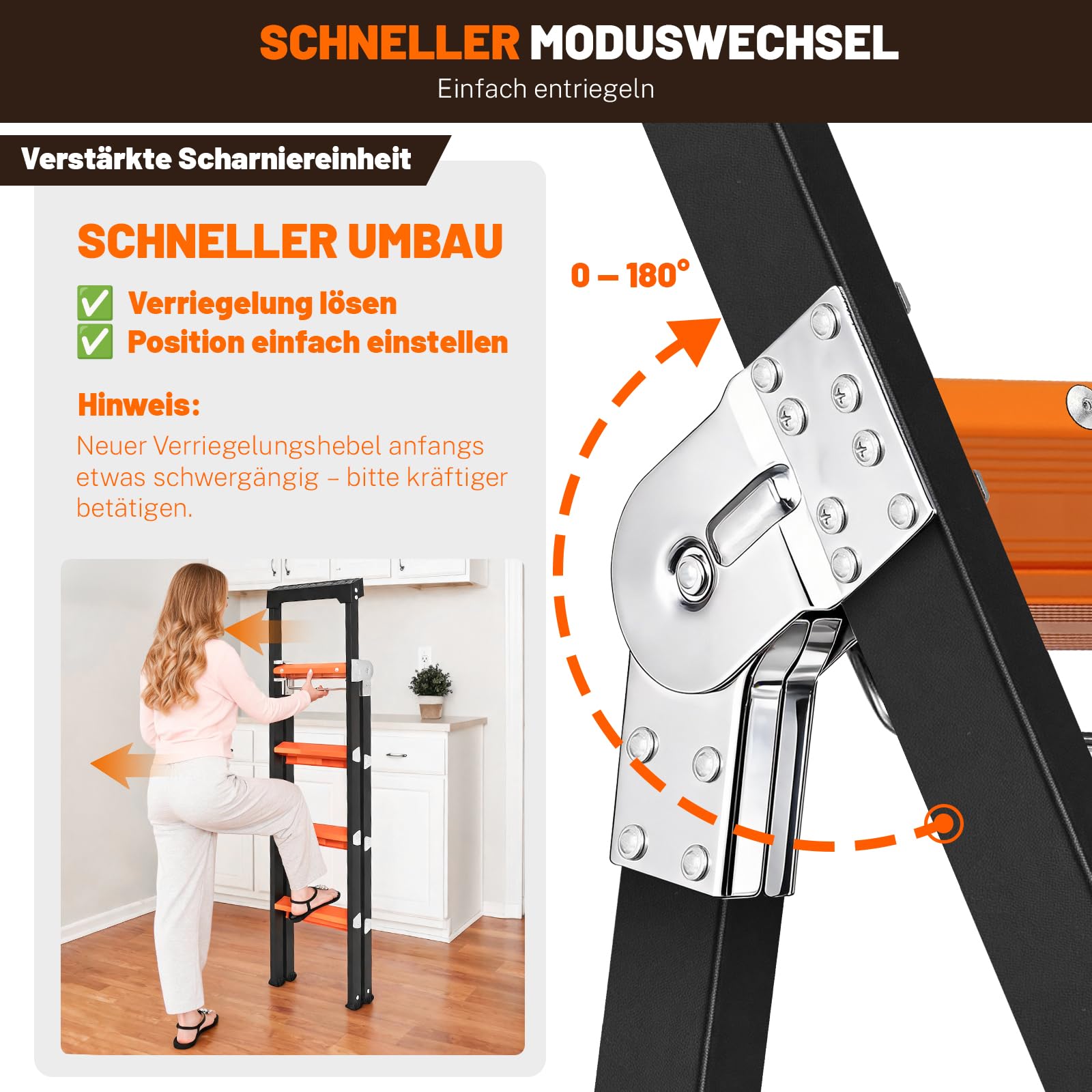 XinSunho Scala multiuso a 4 livelli, 4 livelli e 2 m (4 + 3 gradi), portata 150 kg, scala pieghevole, per interni, esterni e tetto, colore nero