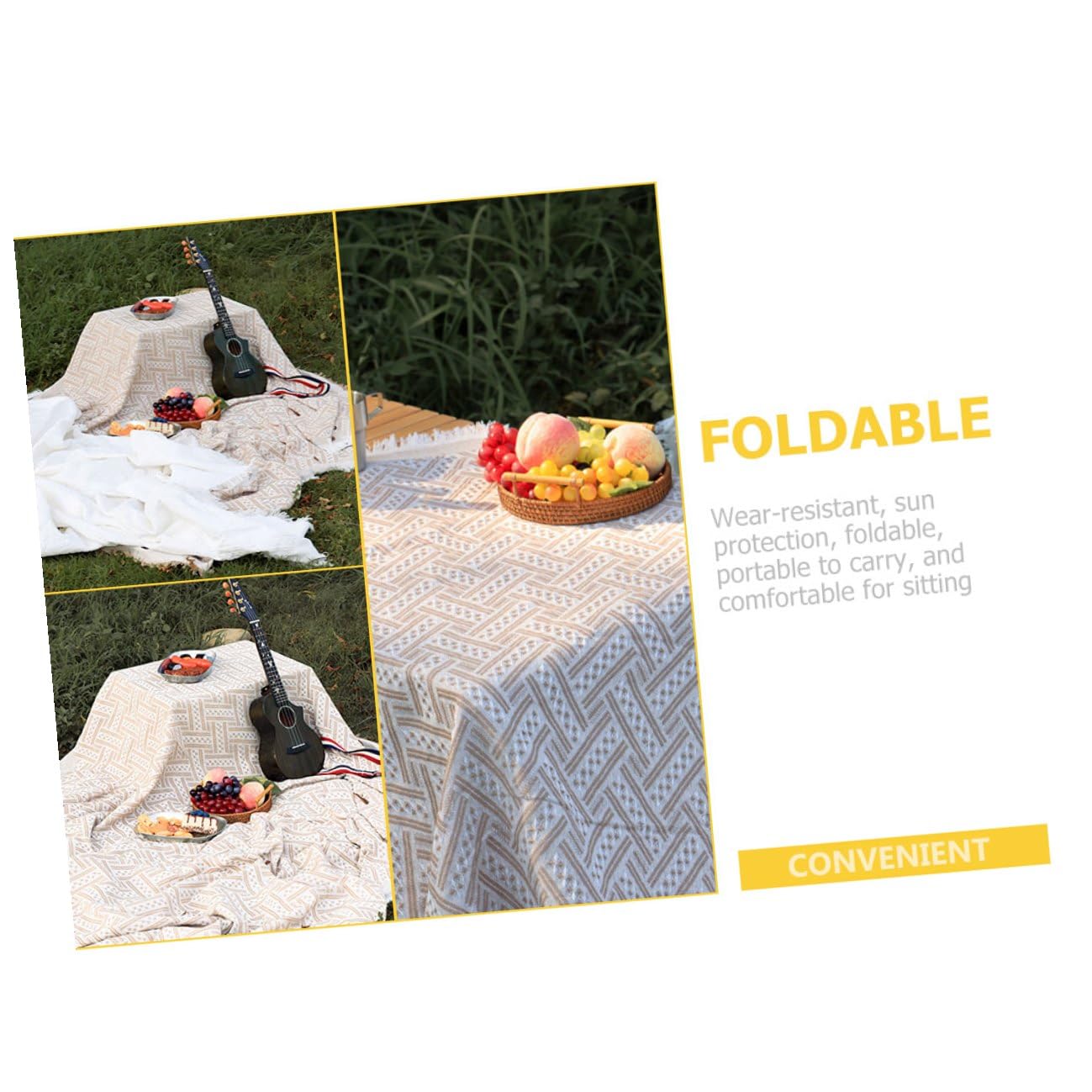 Tapis de Pique-niques Portable Blanc en Polyester Coton pour Plein Air | Pliable et Léger, Usage Confort Assis, Protection Solaire, Adapté aux Pique-niques