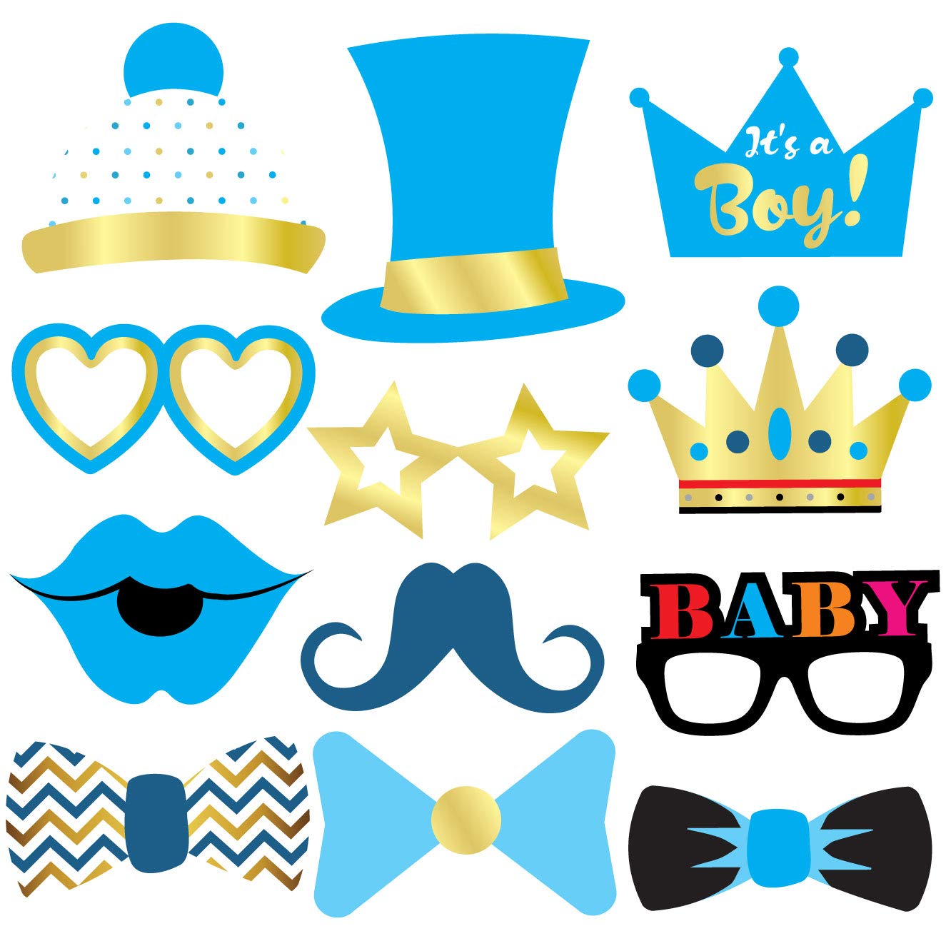 Baby Shower Boy Photo Booth Props 40 Pieces Baby Shower Decorations, Gifts, Favors and