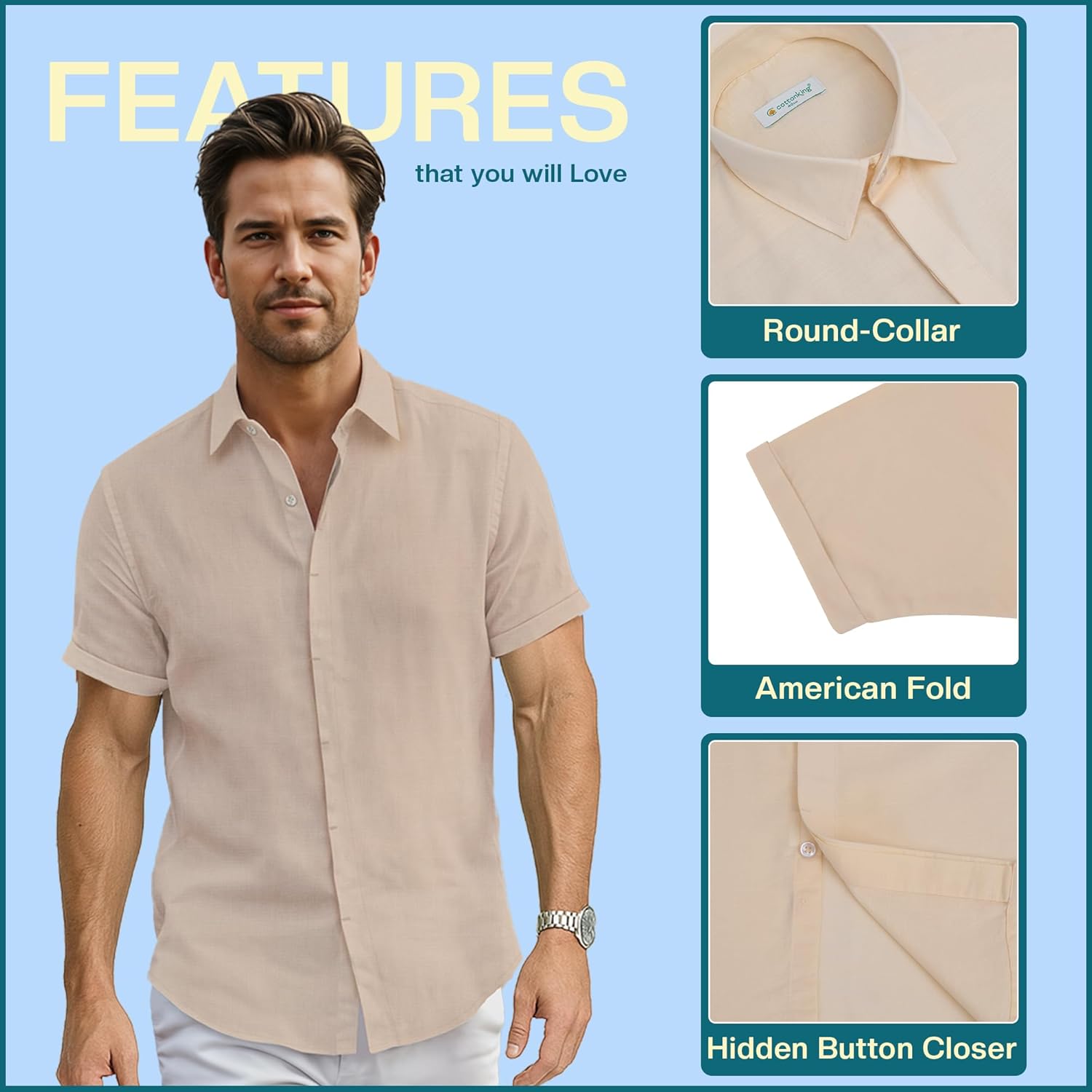 Cotton King Linen Button Down Shirt for Men Men Shirts Short Sleeve - Men's Shirt for Beach Wear - Summer Wear - S to 3XL - Image 4