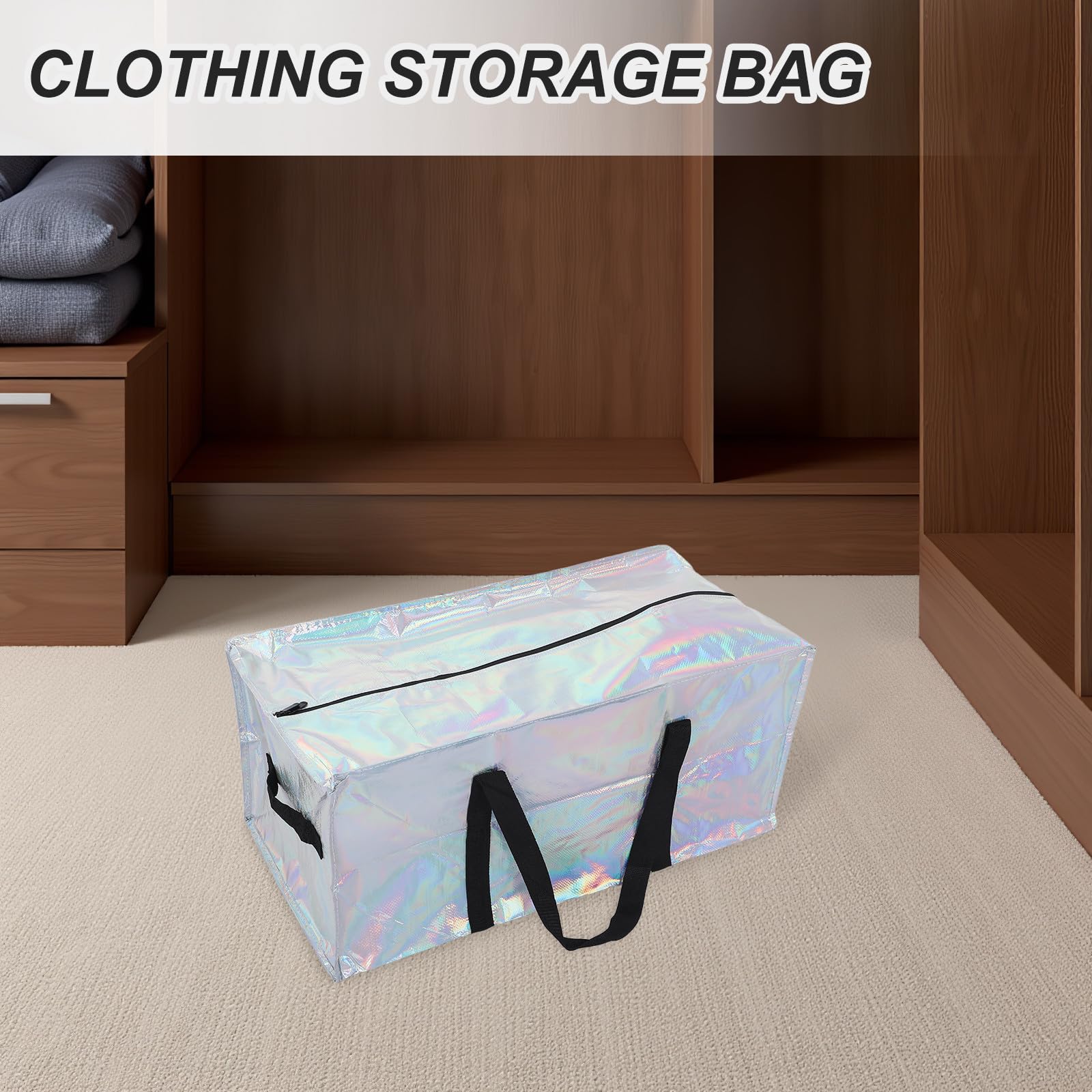 Kichvoe 4 Pezzi Sacchetto con Cerniera Rinforzata e Manici Larghi Extra Large Oxford Resistente All'umidità Portatile per Trasloco per Coperte e Indumenti Durante Traslochi e Dormitorio