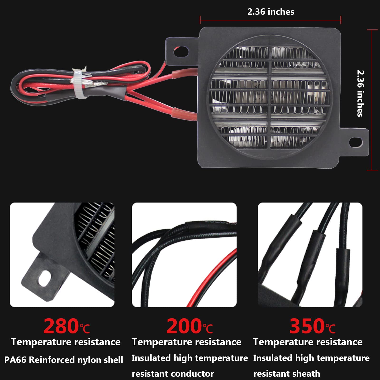 PTC Heizung 220V 300W Luftheizung Konstanter Temperatur Heizelemente für Ventilatoren Heizung Luftbefeuchter Klimaanlage 60x60mm, PTCYIDU