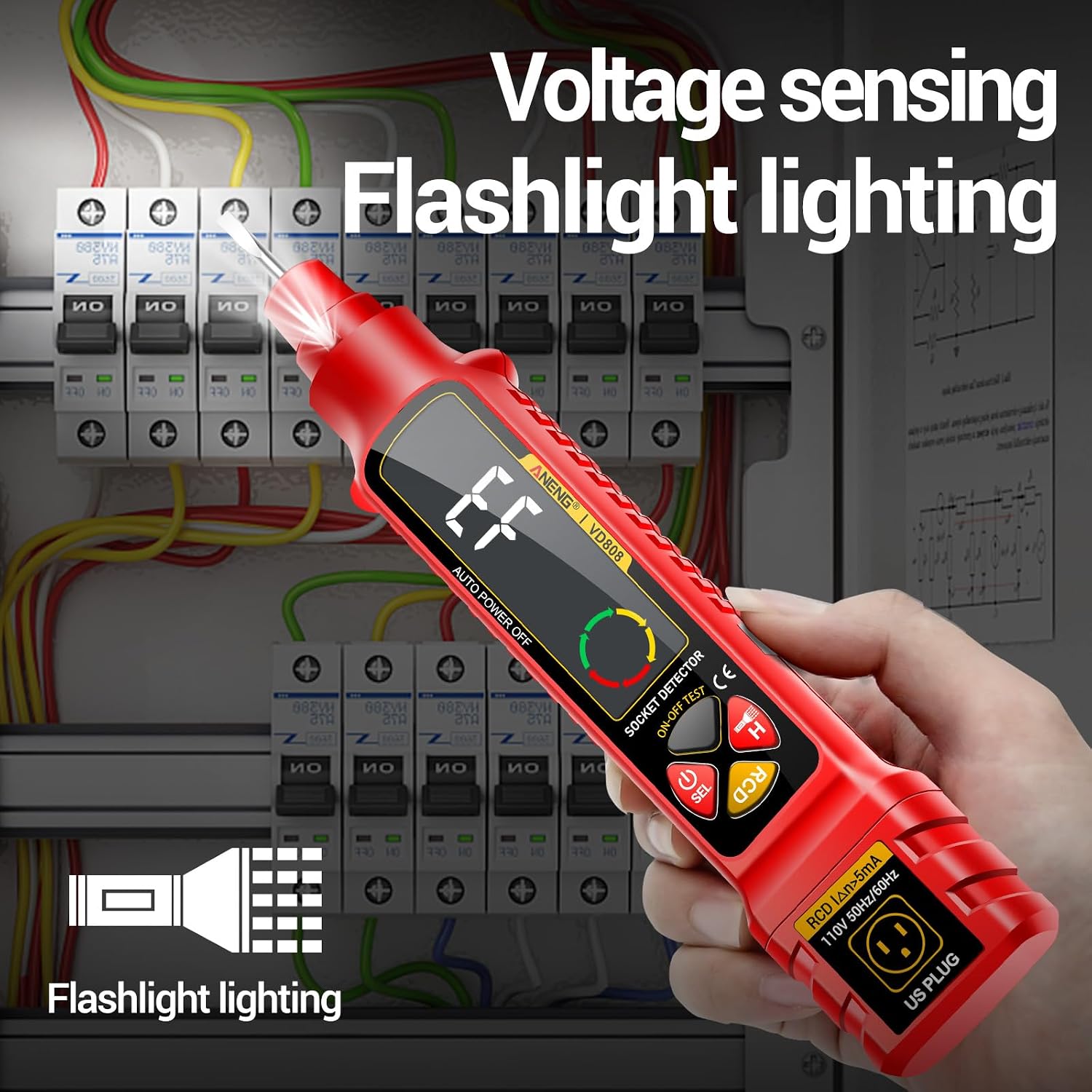 Non Contact Voltage Tester Outlet Receptacle Detector Dual Range AC 2-440V,50Hz-60Hz Live/Neutral Wire Tester with LCD Display,Breakpoint Finder,Light Fuse Checker,Circuit Polarity Wall Plug Tool(Red)